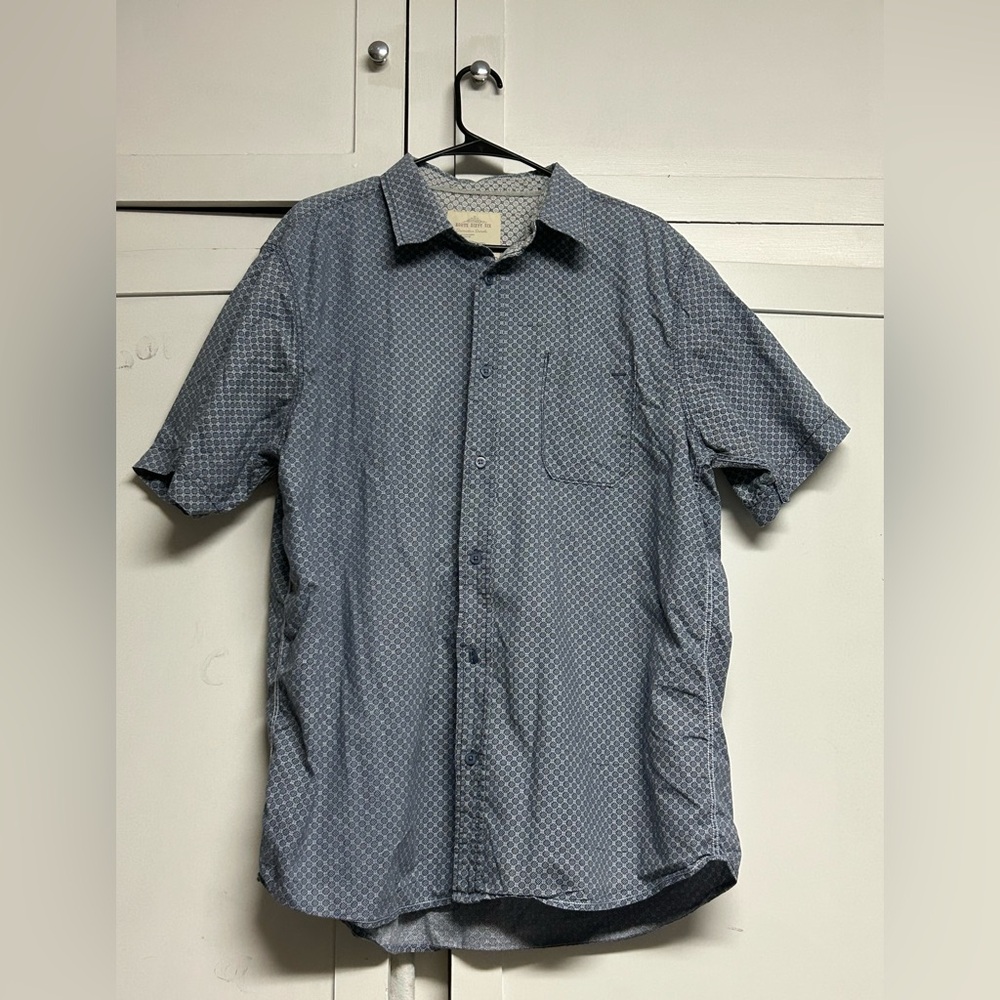 Route 66 Blue Short-Sleeve Button-Down Shirt with Geometric Print